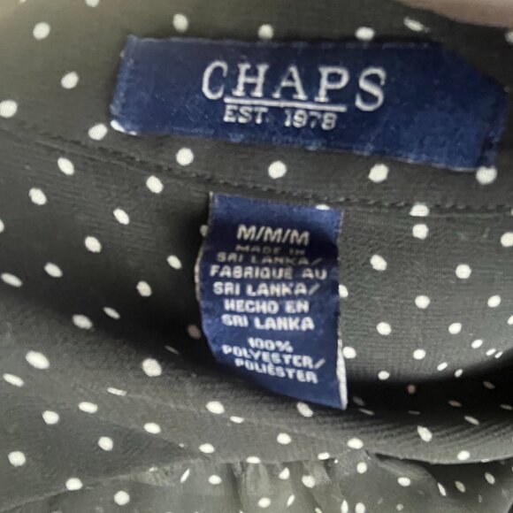 Chaps 3/4 Sleeve Blouse Size M Black White, Polka Dot Print, V-neck with Tie - Picture 7 of 8